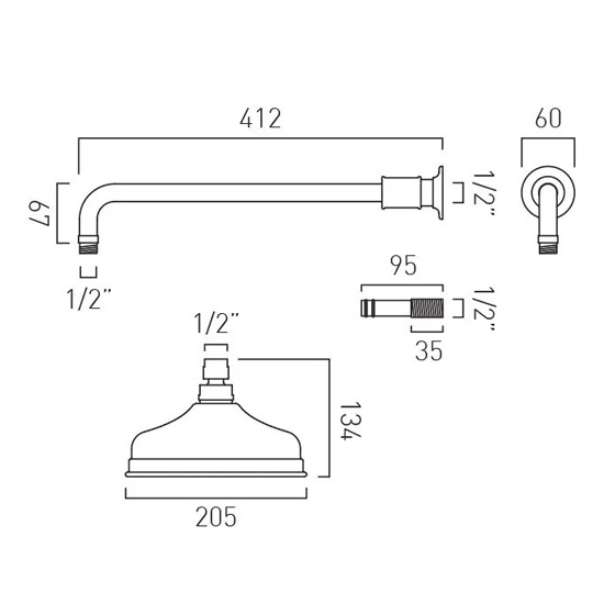 Additional image for Thermostatic Shower Valve With Fixed Head & Mini Shower Kit (Bright Nickel).