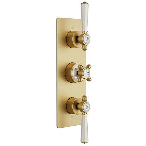 Additional image for Thermostatic Shower Valve With Slide Rail Kit & Fixed Head (Brushed Brass).