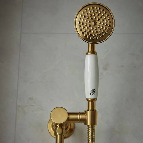 Additional image for Thermostatic Shower Valve With Fixed Head & Mini Shower Kit (Brushed Brass).