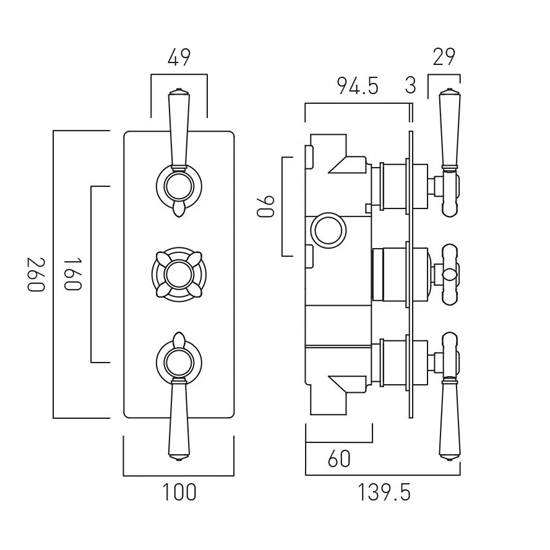 Additional image for Thermostatic Shower Valve With 2 Outlets (Chrome).