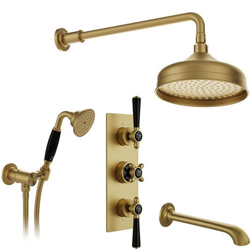 Additional image for Thermostatic Shower Valve With Mini Kit, Head & Bath Spout (Brushed Brass).