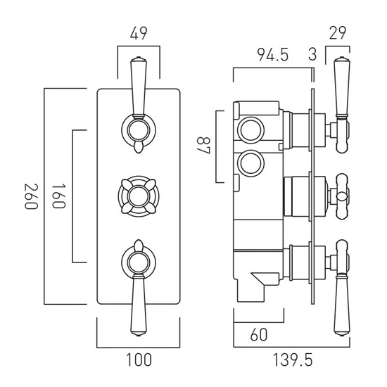 Additional image for Thermostatic Shower Valve With 3 Outlets (Brushed Brass).