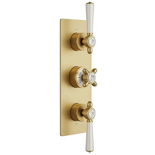 Additional image for Thermostatic Shower Valve With Mini Kit, Head & Bath Spout (Brushed Brass).