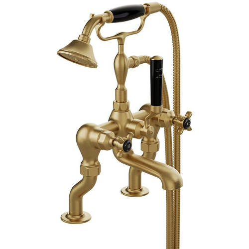 Additional image for Bath Shower Mixer Tap With Crosshead Handles (Brushed Brass).