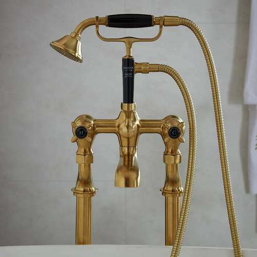 Additional image for Freestanding Bath Shower Mixer Tap With Crosshead Handles (Brushed Brass).