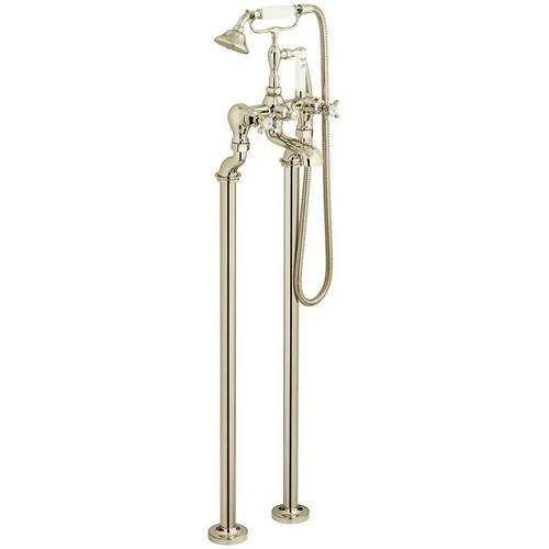 Additional image for Freestanding Bath Shower Mixer Tap With Crosshead Handles (Bright Nickel).