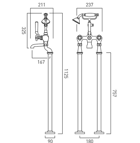 Additional image for Freestanding Bath Shower Mixer Tap With Crosshead Handles (Chrome).