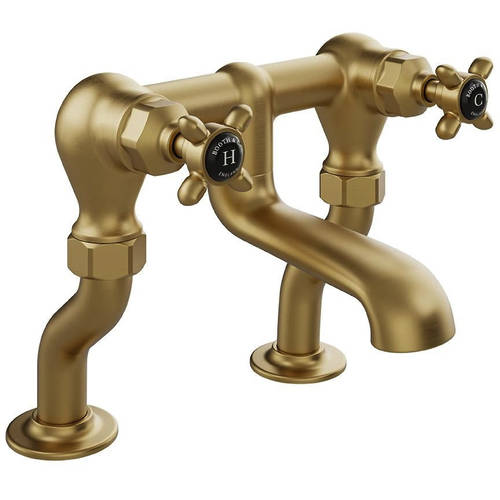 Additional image for Bath Filler Tap With Crosshead Handles (Brushed Brass).
