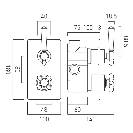 Additional image for Thermostatic Shower Valve With 1 Outlet (Chrome).