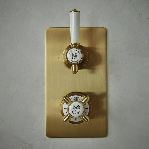 Additional image for Thermostatic Shower Valve With 2 Outlets (Brushed Brass).