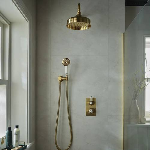 Additional image for Thermostatic Shower Valve With 2 Outlets (Brushed Brass).