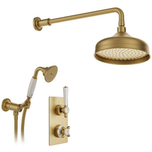 Additional image for Thermostatic Shower Valve With Mini Kit & Fixed Head (Brushed Brass).
