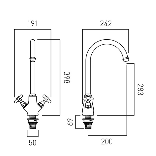 Additional image for Kitchen Mixer Tap With Crosshead Handles (Chrome).