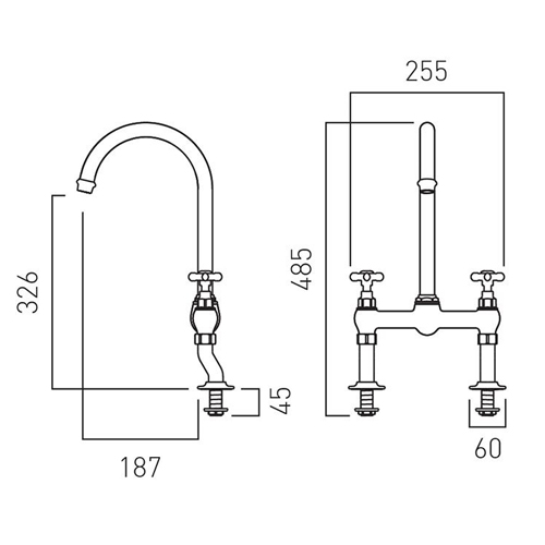 Additional image for Bridge Kitchen Mixer Tap With Crosshead Handles (Bright Nickel).