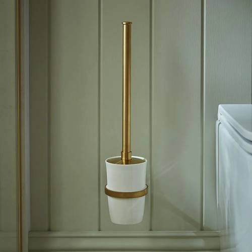 Additional image for Traditional Toilet Brush & Holder (Brushed Brass & White).