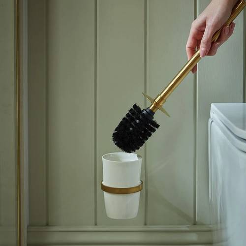 Additional image for Traditional Toilet Brush & Holder (Brushed Brass & White).