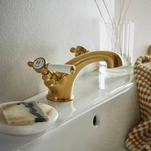 Additional image for Mono Basin Mixer Tap With Lever Handles (Brushed Brass).