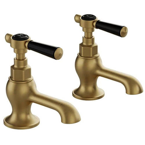 Additional image for Basin Taps With Lever Handles (Brushed Brass, Pair).