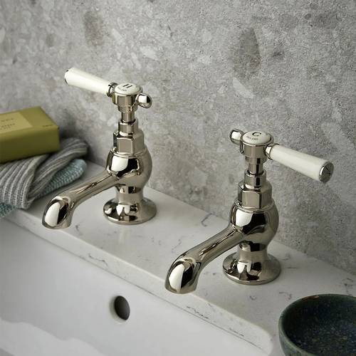 Additional image for Basin Taps With Lever Handles (Bright Nickel, Pair).