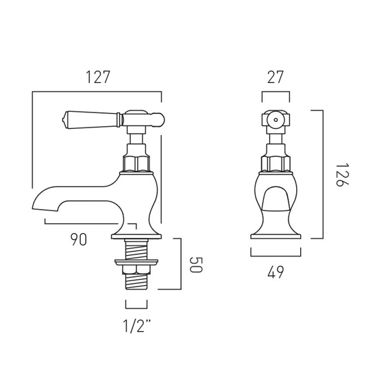 Additional image for Basin Taps With Lever Handles (Chrome, Pair).