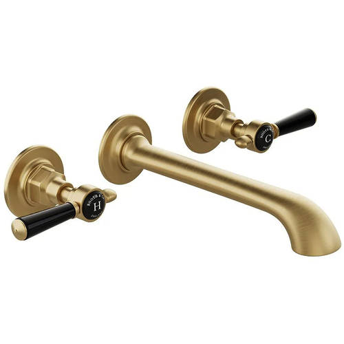 Additional image for Wall-Mounted Basin Mixer Tap With Lever Handles (Brushed Brass, 3TH).