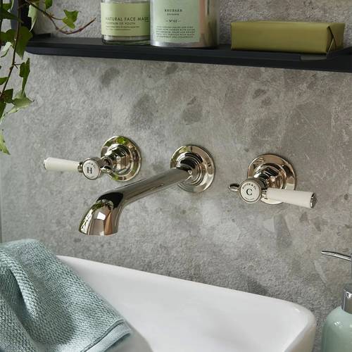 Additional image for Wall-Mounted Basin Mixer Tap With Lever Handles (Bright Nickel, 3TH).