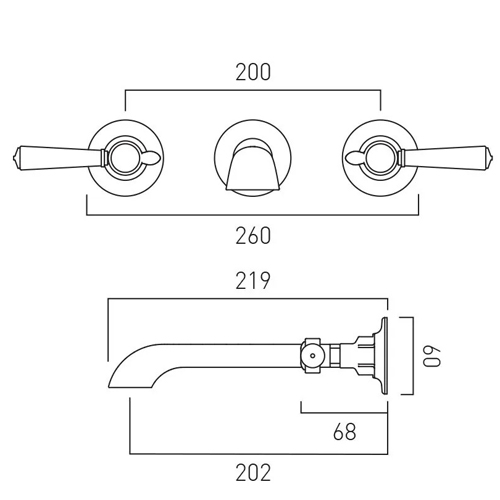 Additional image for Wall-Mounted Basin Mixer Tap With Lever Handles (Chrome, 3TH).