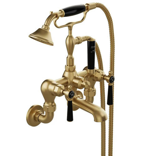 Additional image for Wall-Mounted Bath Shower Mixer Tap With Lever Handles (Brushed Brass).