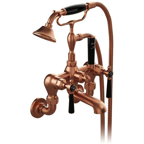 Additional image for Wall-Mounted Bath Shower Mixer Tap With Lever Handles (Brushed Bronze).