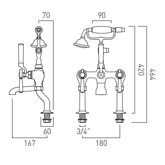 Additional image for Bath Shower Mixer Tap With Lever Handles (Bright Nickel).