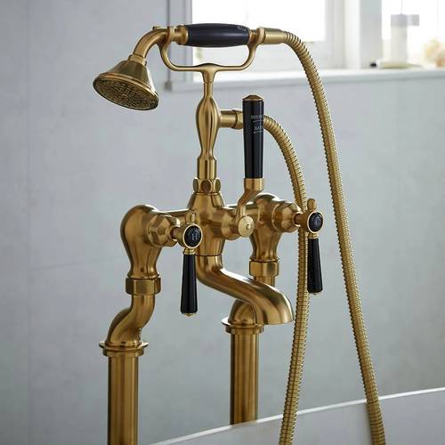 Additional image for Freestanding Bath Shower Mixer Tap With Lever Handles (Brushed Brass).