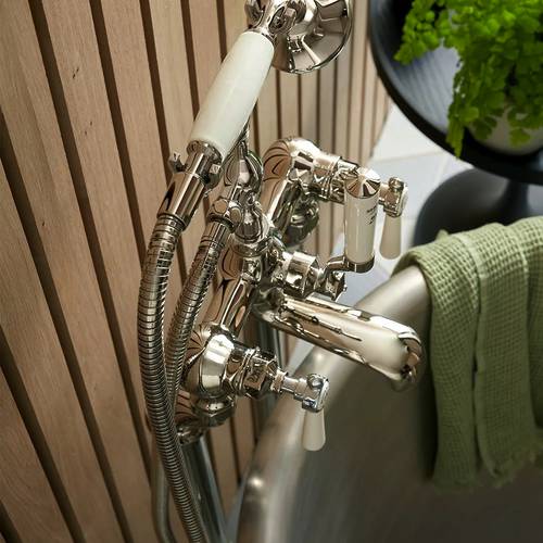 Additional image for Freestanding Bath Shower Mixer Tap With Lever Handles (Bright Nickel).