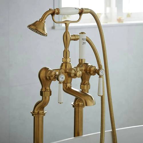 Additional image for Freestanding Bath Shower Mixer Tap With Lever Handles (Brushed Brass).