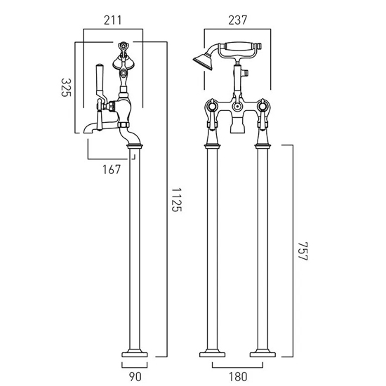 Additional image for Freestanding Bath Shower Mixer Tap With Lever Handles (Chrome).