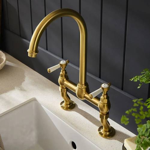 Additional image for Bridge Kitchen Mixer Tap With Lever Handles (Brushed Brass).