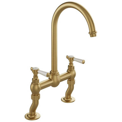 Additional image for Bridge Kitchen Mixer Tap With Lever Handles (Brushed Brass).