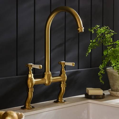 Additional image for Bridge Kitchen Mixer Tap With Lever Handles (Brushed Brass).