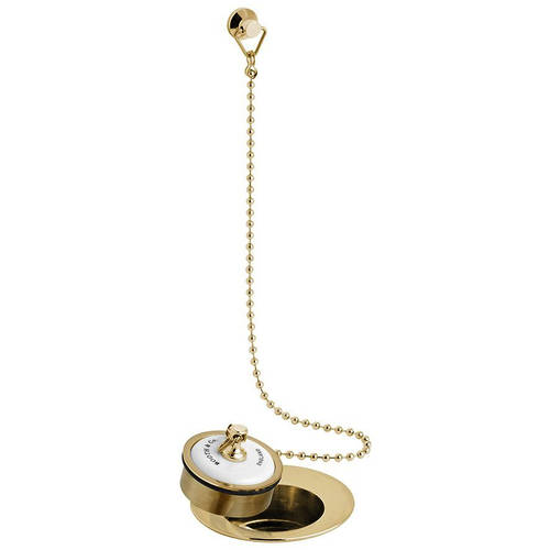 Additional image for Basin Waste With Ceramic Plug & Chain (Brushed Brass & White).