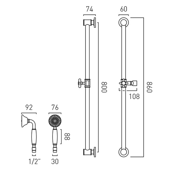 Additional image for Slide Rail Shower Kit (Brushed Brass).