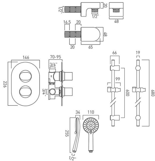 Additional image for Thermostatic Shower Set With 1 Outlet (Chrome).