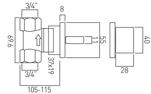 Additional image for Wall Mounted  Stop Valve 3/4" (Chrome).