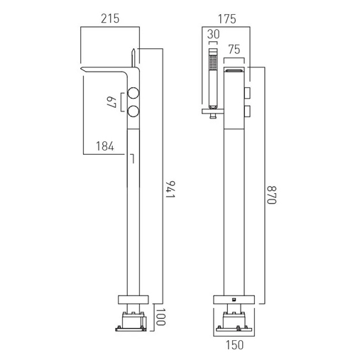 Additional image for Freestanding Bath Shower Mixer Tap With Kit (Polished Black).