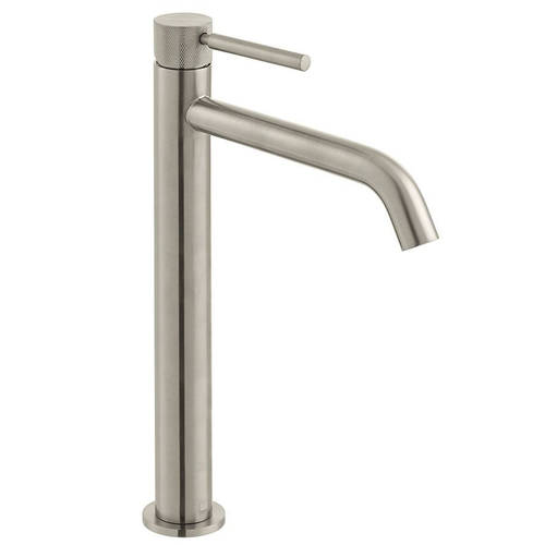 Additional image for Slimline Tall Basin Mixer Tap With Knurled Accents (Brushed Nickel).