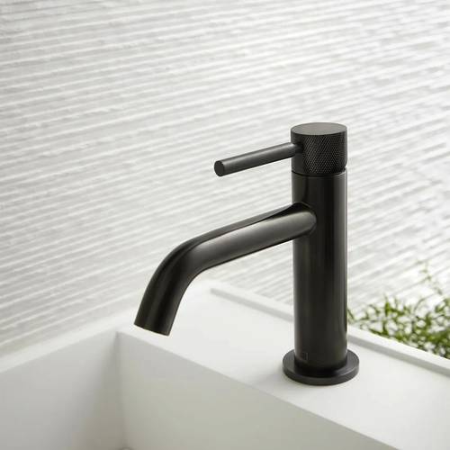 Additional image for Slimline Mono Basin Mixer Tap With Knurled Accents (Brushed Black).