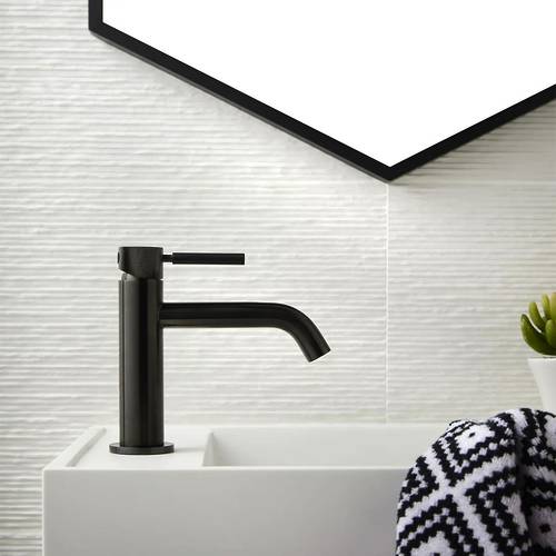 Additional image for Slimline Mono Basin Mixer Tap With Knurled Accents (Brushed Black).