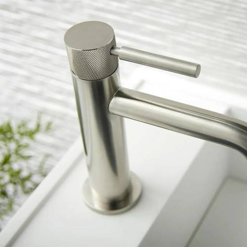 Additional image for Slimline Mono Basin Mixer Tap With Knurled Accents (Brushed Nickel).