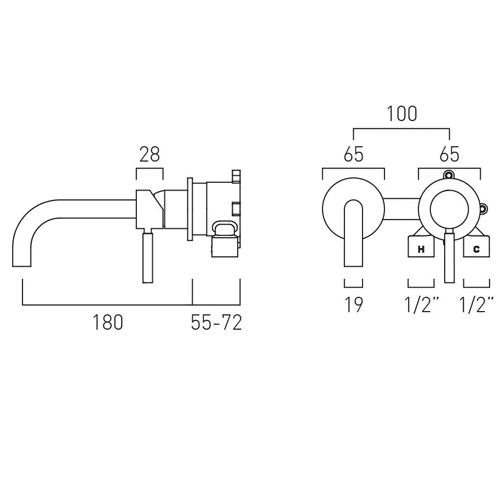 Additional image for Wall-Mounted Basin Mixer Tap With Knurled Accents (Brushed Gunmetal).