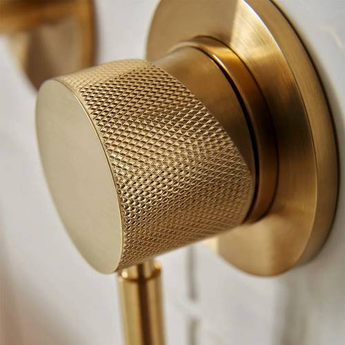 Additional image for Wall-Mounted Basin Mixer Tap With Knurled Accents (Brushed Gold).