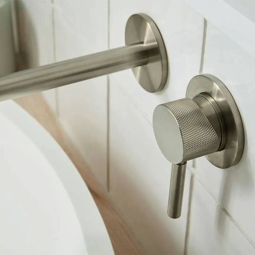 Additional image for Wall-Mounted Basin Mixer Tap With Knurled Accents (Brushed Nickel).