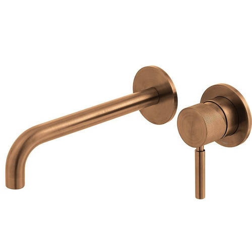 Additional image for Wall-Mounted Basin Mixer Tap With Knurled Accents (Brushed Bronze).